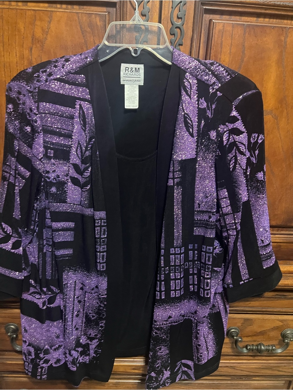 R&M Richards Women’s Petite 18WP Purple Black Metallic Shimmer Jacket/Shell